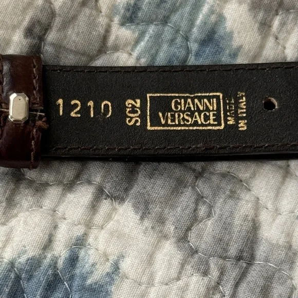 Vintage Versace Dark Brown Alligator Leather Belt with Silver V Buckle Vintage Mens Versace Belt Designer Belt Black Alligator  main image 3